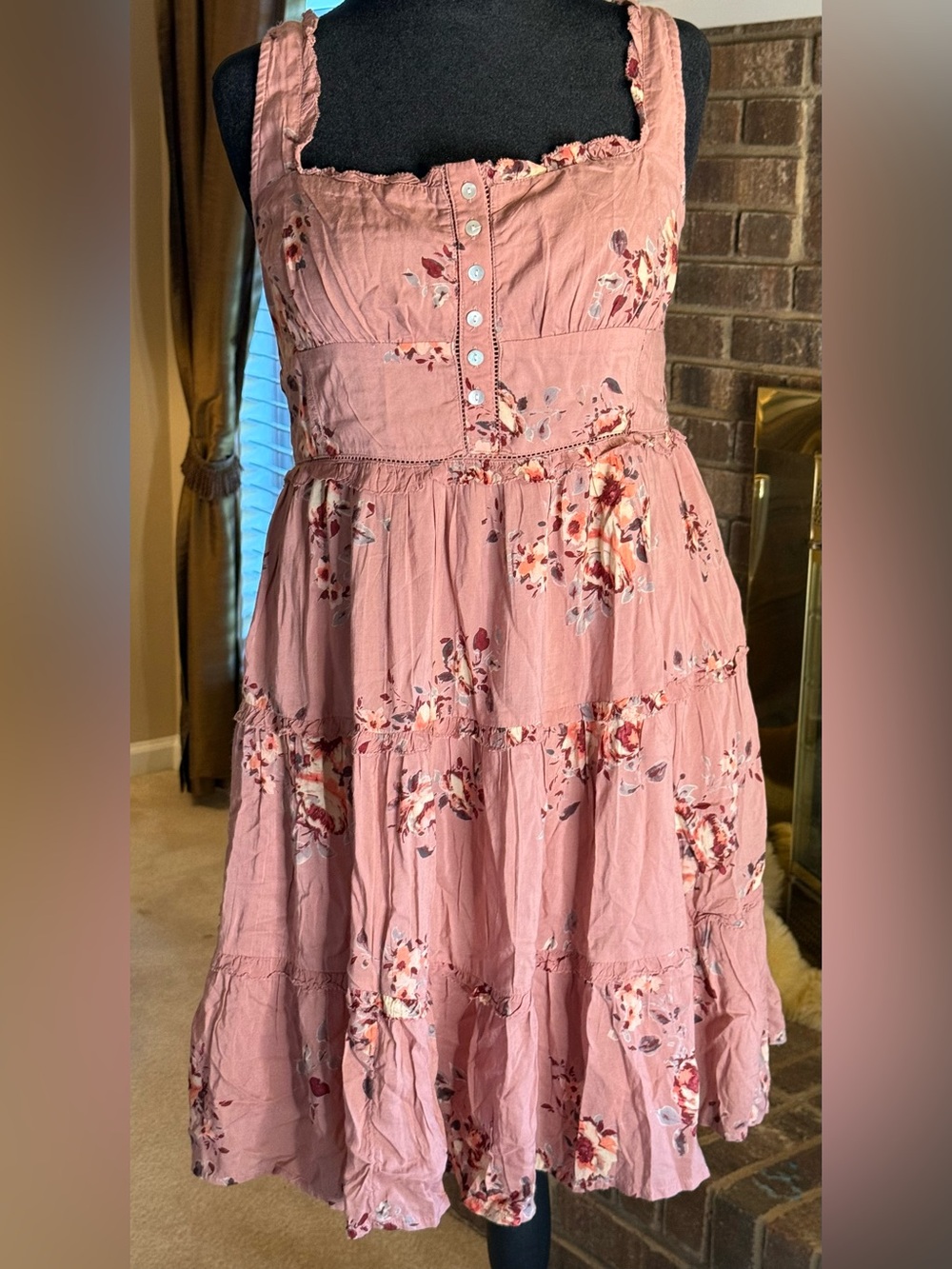 Lucky Brand Dusty Rose Floral Tiered Midi Dress